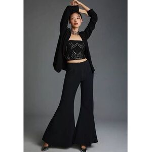 Anthropologie Black Flared High Rise Pants | Size 4